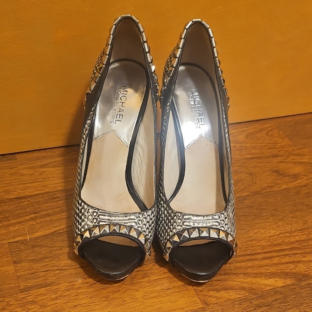 Michael Kors Studded Black and Gold Heels